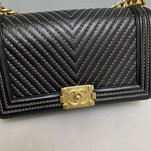 Chanel Chevron Quilted Medium Boy Flap Calfskin Black