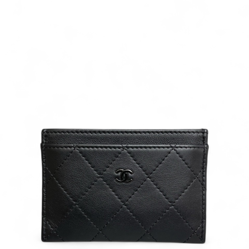 Chanel Quilted Card Holder Calfskin Black