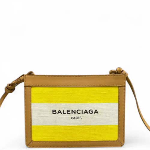 Balenciaga Shoulder Bag Canvas Calfskin Yellow Khaki White