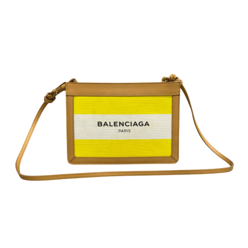 Balenciaga Shoulder Bag Canvas Calfskin Yellow Khaki White