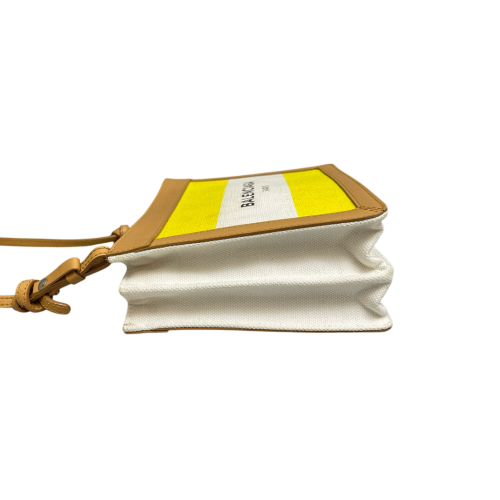 Balenciaga Shoulder Bag Canvas Calfskin Yellow Khaki White