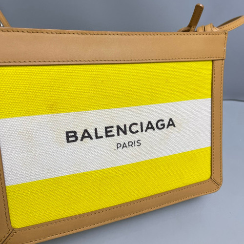 Balenciaga Shoulder Bag Canvas Calfskin Yellow Khaki White