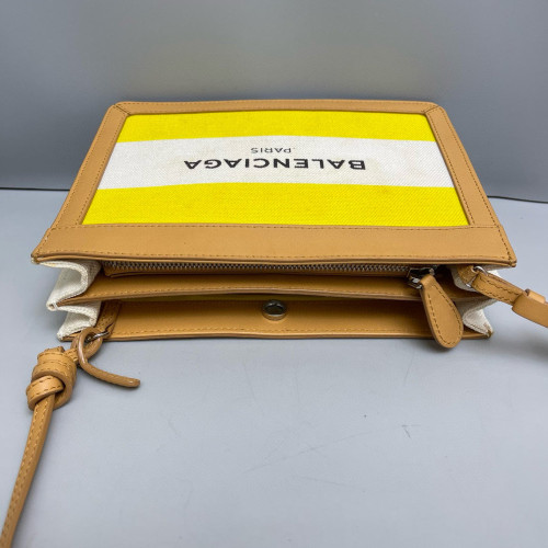 Balenciaga Shoulder Bag Canvas Calfskin Yellow Khaki White