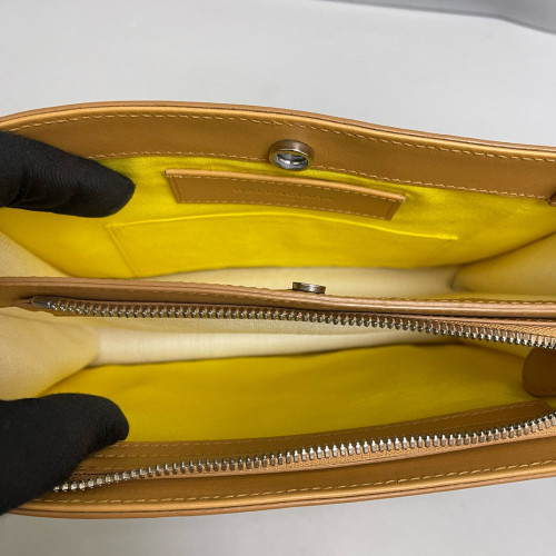 Balenciaga Shoulder Bag Canvas Calfskin Yellow Khaki White