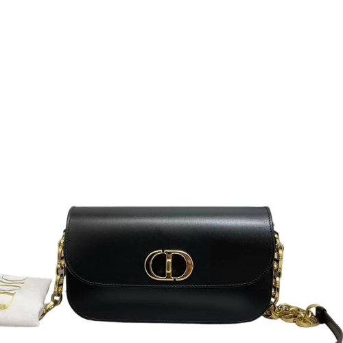 Dior 30 Montaigne Chain Flap Bag Small Smooth Calfskin Black