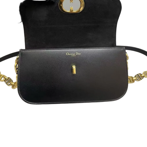 Dior 30 Montaigne Chain Flap Bag Small Smooth Calfskin Black