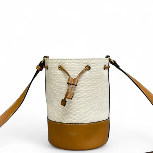 Burberry Bucket Canvas Calfskin White Brown