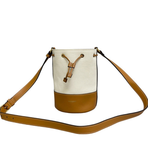 Burberry Bucket Canvas Calfskin White Brown