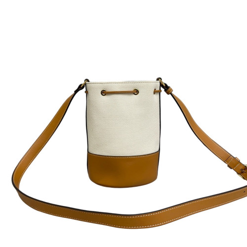 Burberry Bucket Canvas Calfskin White Brown