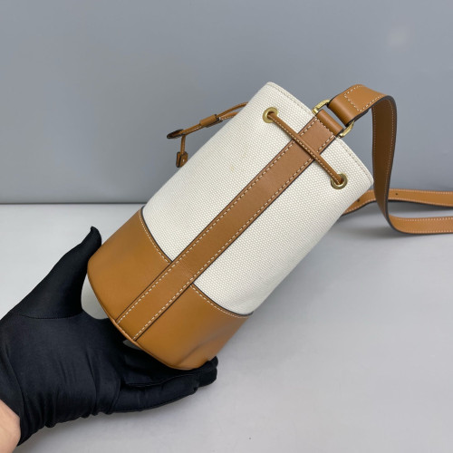 Burberry Bucket Canvas Calfskin White Brown