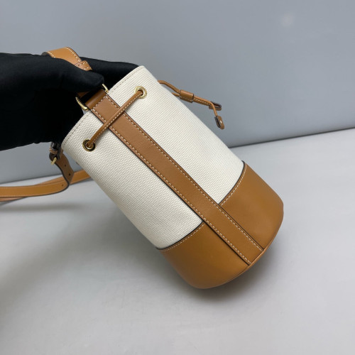 Burberry Bucket Canvas Calfskin White Brown