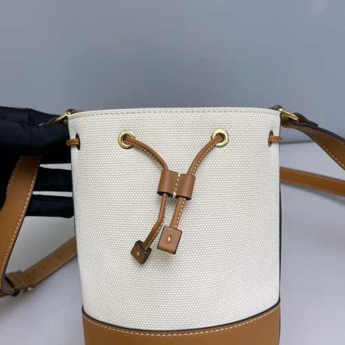 Burberry Bucket Canvas Calfskin White Brown
