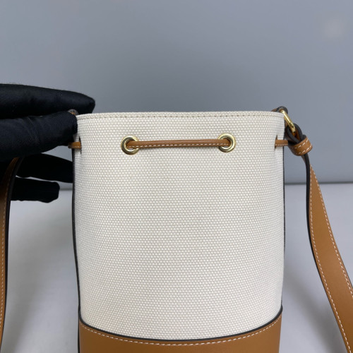 Burberry Bucket Canvas Calfskin White Brown
