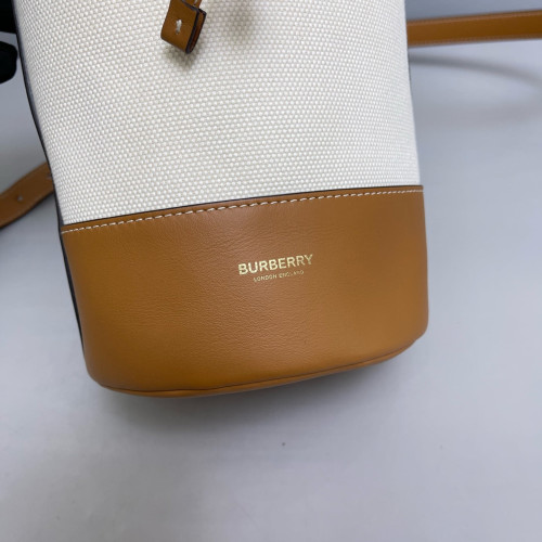 Burberry Bucket Canvas Calfskin White Brown