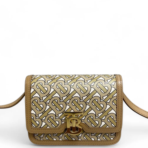Burberry Crossbody Bag Mongram Calfskin White Light Brown Brown