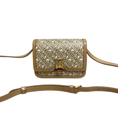 Burberry Crossbody Bag Mongram Calfskin White Light Brown Brown