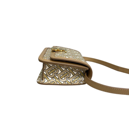 Burberry Crossbody Bag Mongram Calfskin White Light Brown Brown