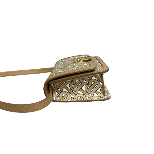 Burberry Crossbody Bag Mongram Calfskin White Light Brown Brown