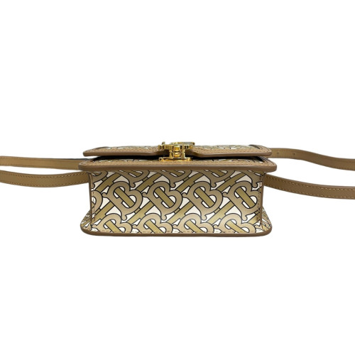 Burberry Crossbody Bag Mongram Calfskin White Light Brown Brown