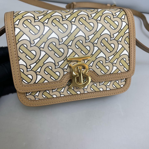 Burberry Crossbody Bag Mongram Calfskin White Light Brown Brown