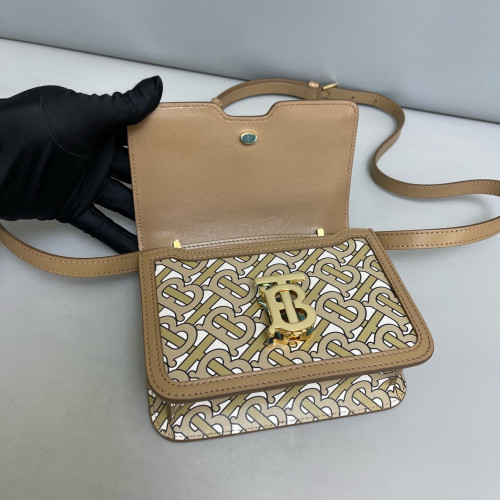 Burberry Crossbody Bag Mongram Calfskin White Light Brown Brown