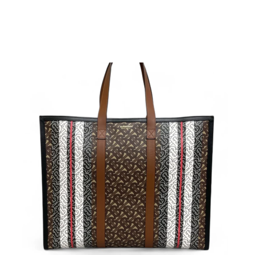 Burberry Tote Bag Mongram Calfskin Brown White Black