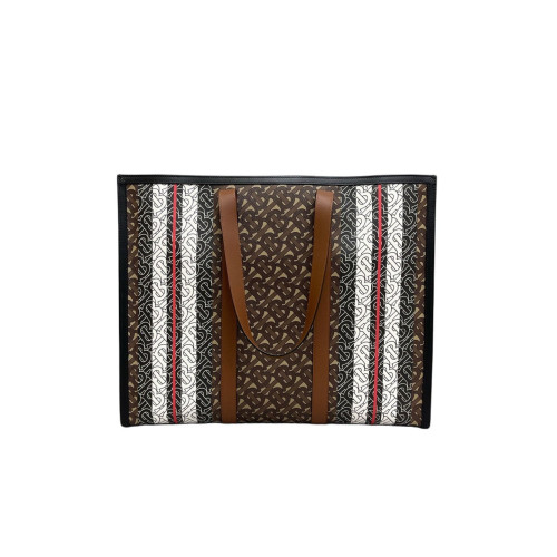 Burberry Tote Bag Mongram Calfskin Brown White Black