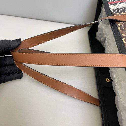 Burberry Tote Bag Mongram Calfskin Brown White Black