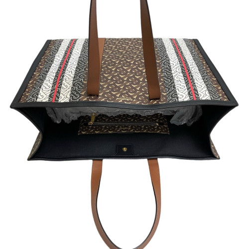 Burberry Tote Bag Mongram Calfskin Brown White Black