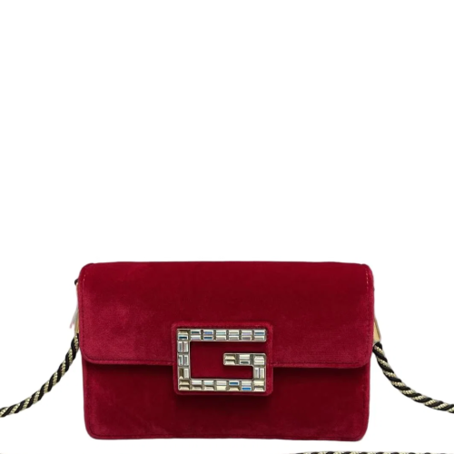 Gucci Crystal Embellished Crossbody Bag Velvet Red