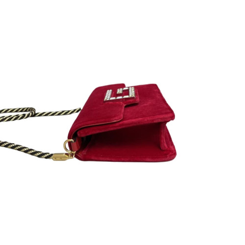 Gucci Crystal Embellished Crossbody Bag Velvet Red