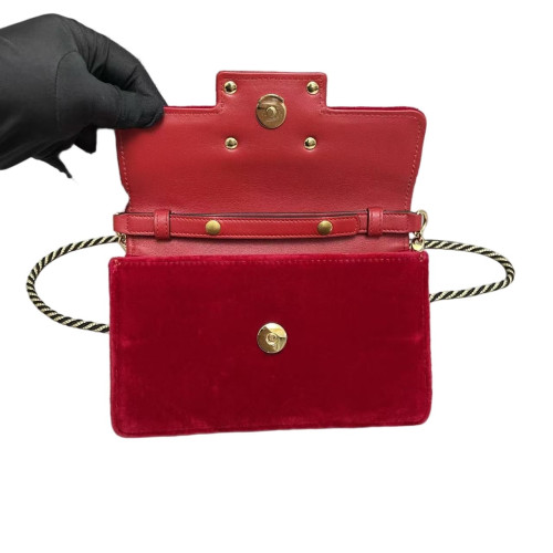 Gucci Crystal Embellished Crossbody Bag Velvet Red
