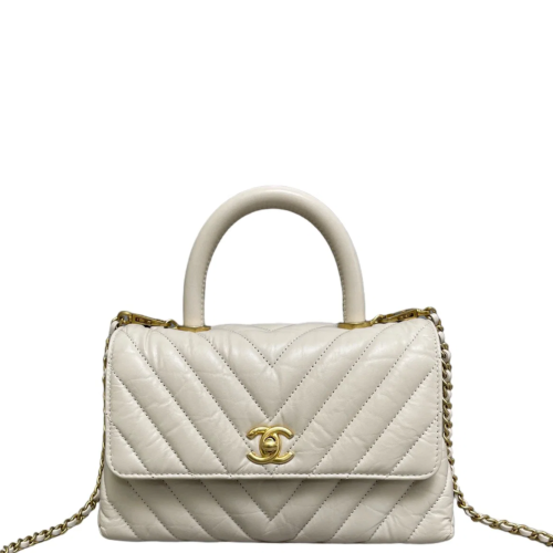 Chanel Chevron Quilted Small Coco Handle Grained Calfskin Light Grey Chanel Chevron Quilted Small Coco Handle Grained Calfskin Light Grey