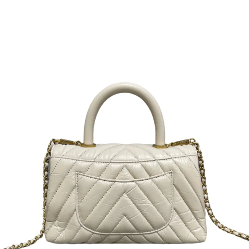 Chanel Chevron Quilted Small Coco Handle Grained Calfskin Light Grey Chanel Chevron Quilted Small Coco Handle Grained Calfskin Light Grey