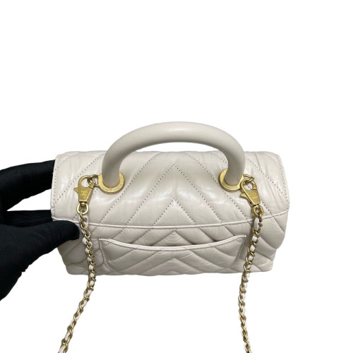 Chanel Chevron Quilted Small Coco Handle Grained Calfskin Light Grey Chanel Chevron Quilted Small Coco Handle Grained Calfskin Light Grey