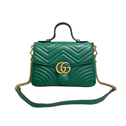 Gucci Chevron GG Marmont Top Handle Shoulder Bag Calfskin Emerald Green