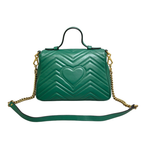 Gucci Chevron GG Marmont Top Handle Shoulder Bag Calfskin Emerald Green