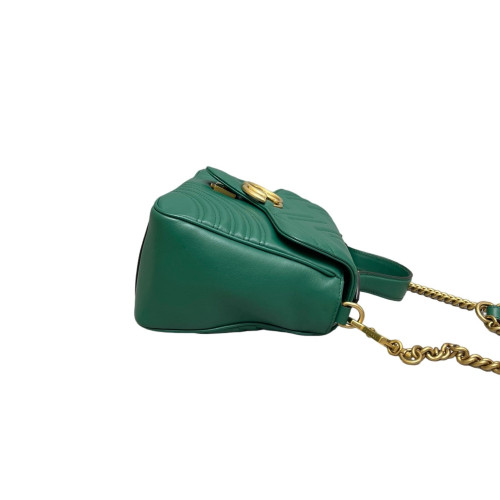 Gucci Chevron GG Marmont Top Handle Shoulder Bag Calfskin Emerald Green