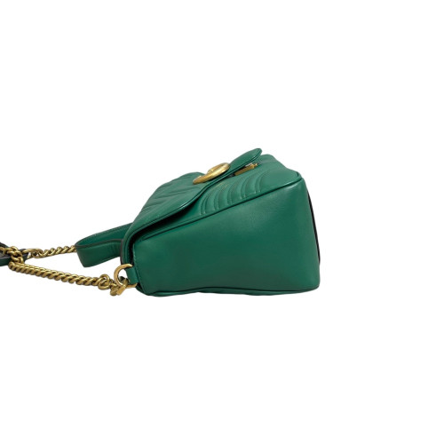 Gucci Chevron GG Marmont Top Handle Shoulder Bag Calfskin Emerald Green