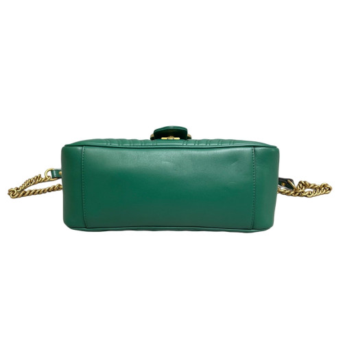 Gucci Chevron GG Marmont Top Handle Shoulder Bag Calfskin Emerald Green