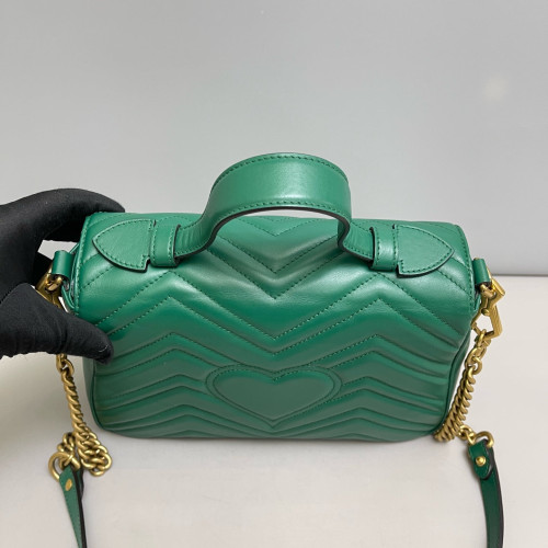 Gucci Chevron GG Marmont Top Handle Shoulder Bag Calfskin Emerald Green