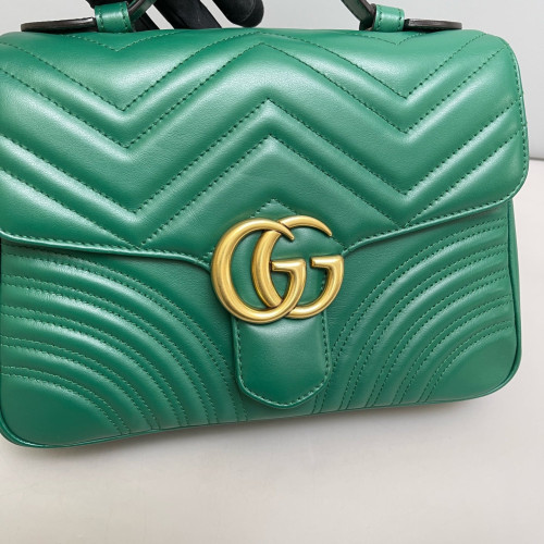 Gucci Chevron GG Marmont Top Handle Shoulder Bag Calfskin Emerald Green