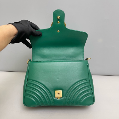 Gucci Chevron GG Marmont Top Handle Shoulder Bag Calfskin Emerald Green