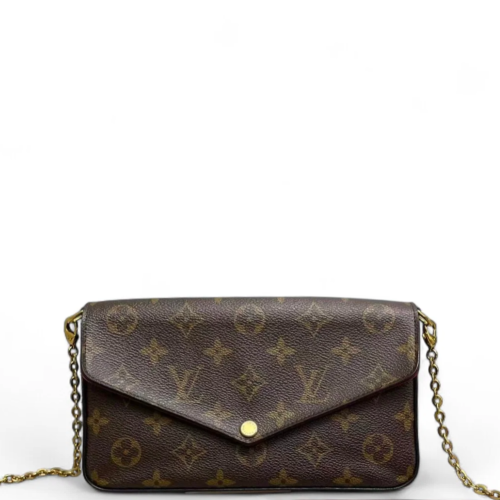 Louis Vuitton Pochette Felicie Chain Wallet Monogram Brown Red