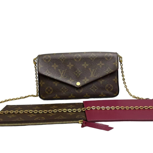 Louis Vuitton Pochette Felicie Chain Wallet Monogram Brown Red