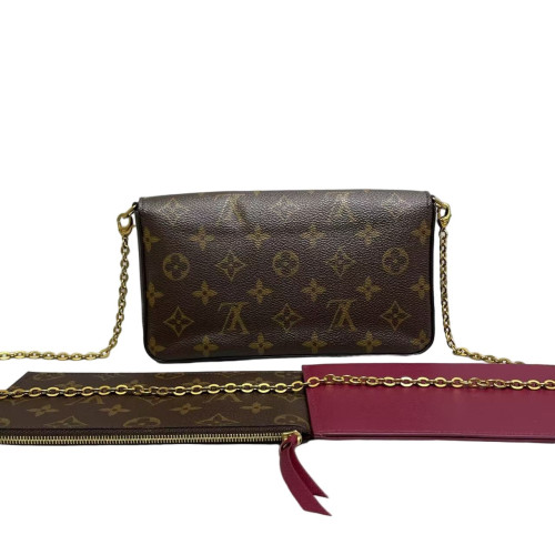 Louis Vuitton Pochette Felicie Chain Wallet Monogram Brown Red