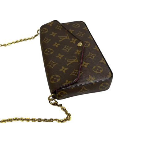 Louis Vuitton Pochette Felicie Chain Wallet Monogram Brown Red