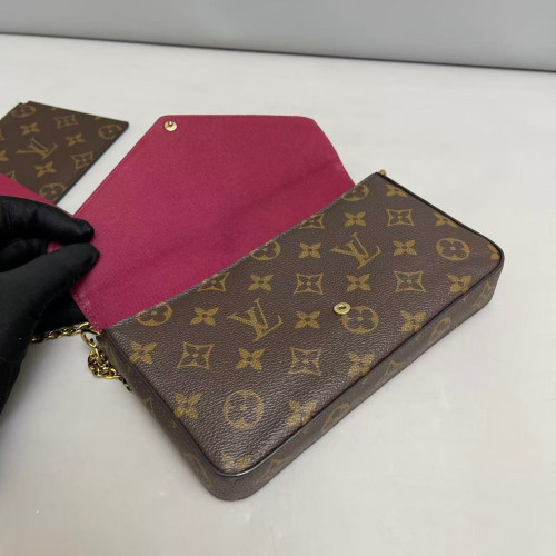 Louis Vuitton Pochette Felicie Chain Wallet Monogram Brown Red