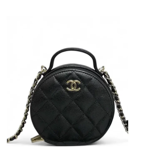 Chanel Quilted Top Handle Round Filigree Grained Calfskin Black
