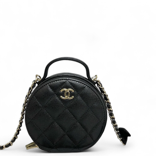 Chanel Quilted Top Handle Round Filigree Grained Calfskin Black